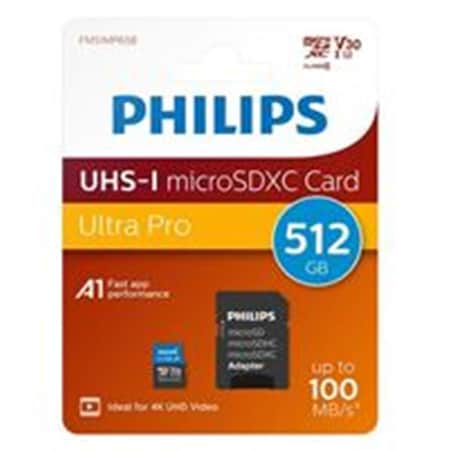 Signify MicroSDXC Cl10 UHS-I U3 512GB Flash Memory Card with Adapter PHMSDA512GUHSIU3CA